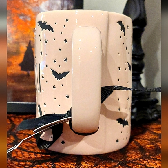 🎉HP🎉 Rae Dunn "Dance 'Til You Drop" Skeleton & Bats Baby Pink Glossy Mug NWT - Picture 5 of 8